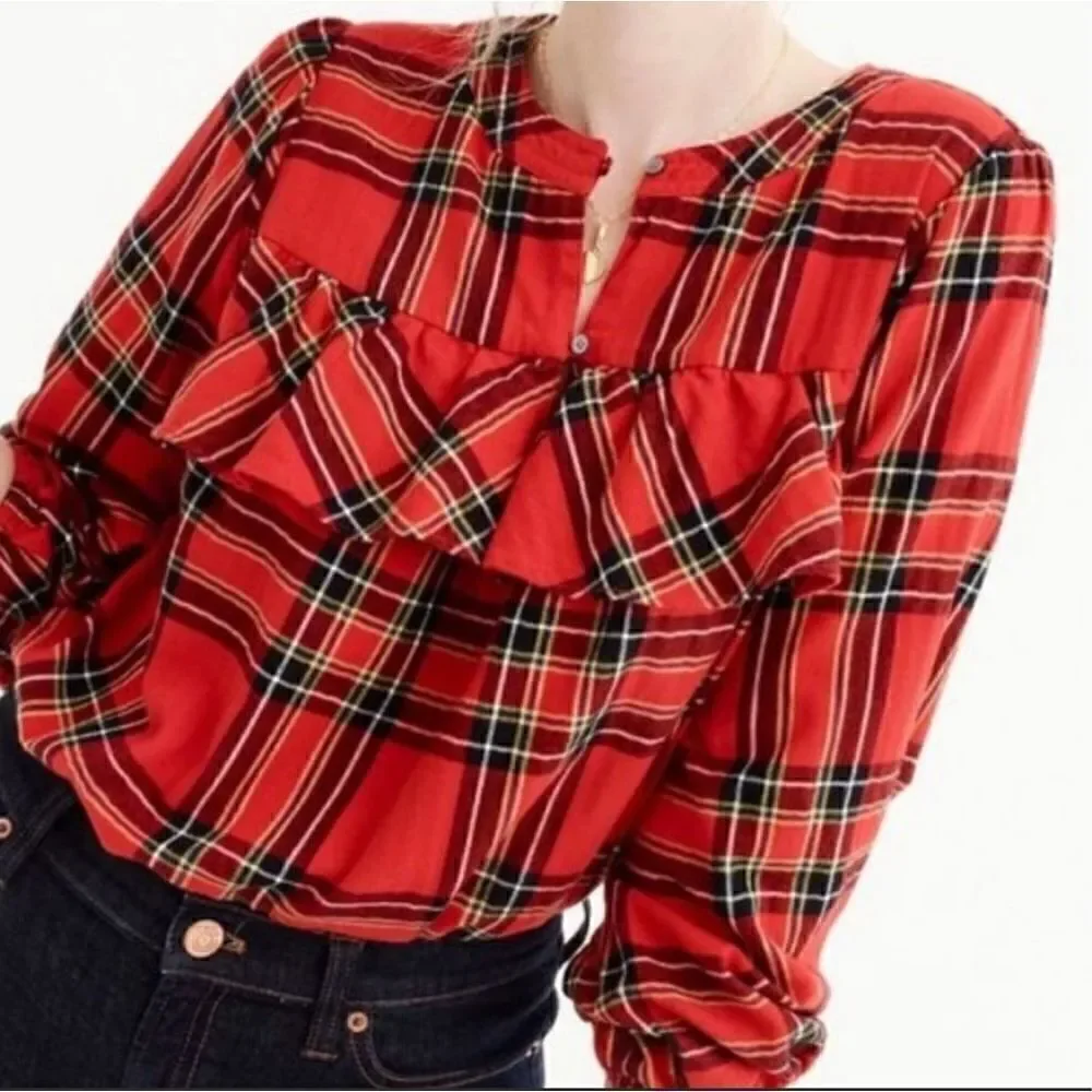 J.crew plaid flannel ruffle top